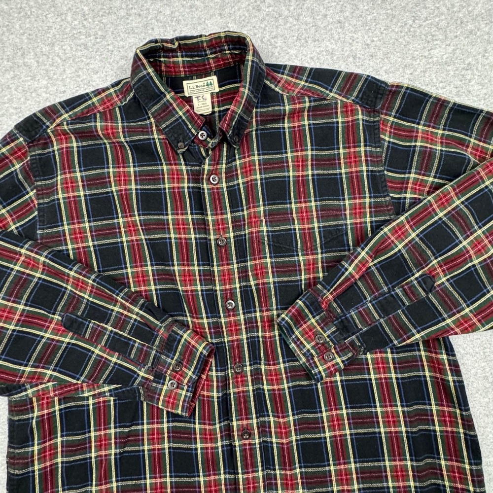 LL Bean Vintage Y2K Black Red Plaid Flannel Shirt Mens Large 228061 Cotton